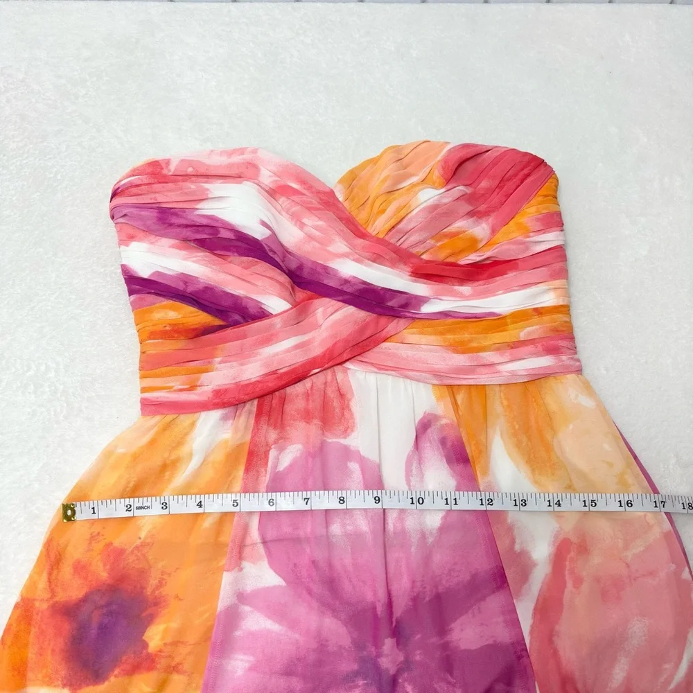 Ralph Lauren Evening Floral Maxi strapless  Dress in Pink and Orange Size 2
